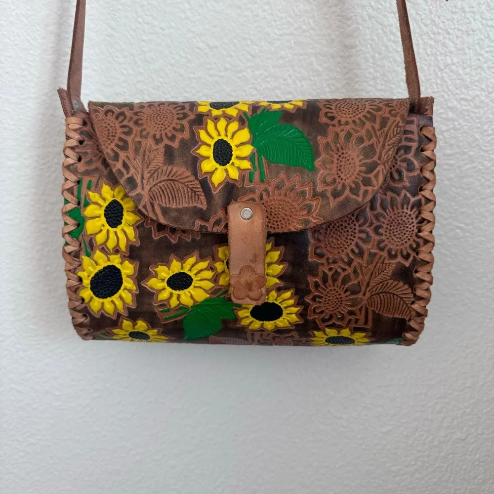 Hand Tooled Leather Floral Shoulder Bag